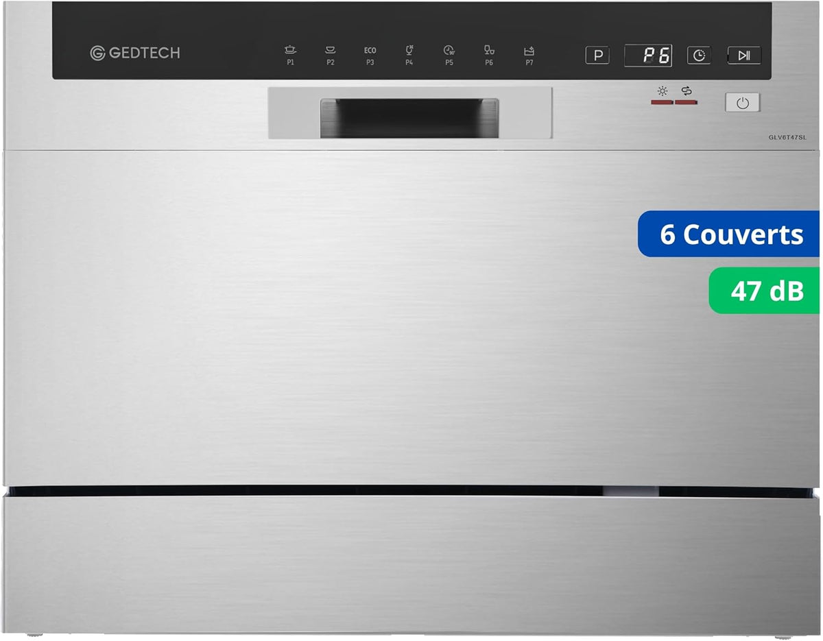 GEDTECH - Lavavajillas de sobremesa GLV6T47SL - 6 cubiertos - 47 dB - Inicio diferido