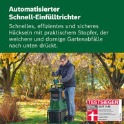 Trituradora de turbina AXT 25 TC 2500W biotrituradora para madera y residuos de jardín, caja colectora de 53L, capacidad de corte de 45mm