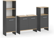 Set de muebles de baño Vicco Karli, antracita/roble dorado, 131.4 cm, compuesto por mueble bajo lavabo, armario con espejo y armario columna