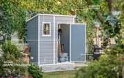 Caseta de jardín Keter Manor Pent 6x4 resistente a la intemperie, plástico, exterior, dimensiones exteriores: ancho x fondo x alto: 183,5 x 111 x 200,5 cm, dimensiones interiores: 168,5 x 97 x 154 cm, gris