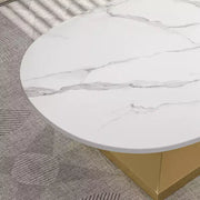 Mesa de centro con superficie de cerámica y base contemporánea de acero inoxidable, una pieza elegante y duradera para la sala de estar.
