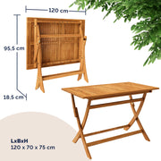 Conjunto de mesa de jardín certificado FSC para 4 personas, 200 cm, 160 kg, resistente a la intemperie, plegable, 5 piezas, acacia con reposabrazos, marrón