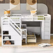 Litera en forma de L Whisen Modern Design, cama individual sobre matrimonial, con 3 cajones, escritorio portátil y armario