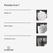 Klarstein ArcticBlend Máquina de hielo 3 en 1, 20 kg/24 h, cubitos de hielo y hielo picado, dispensador de agua, depósito de 6 L, acero inoxidable, máquina de hielo doméstica, negro