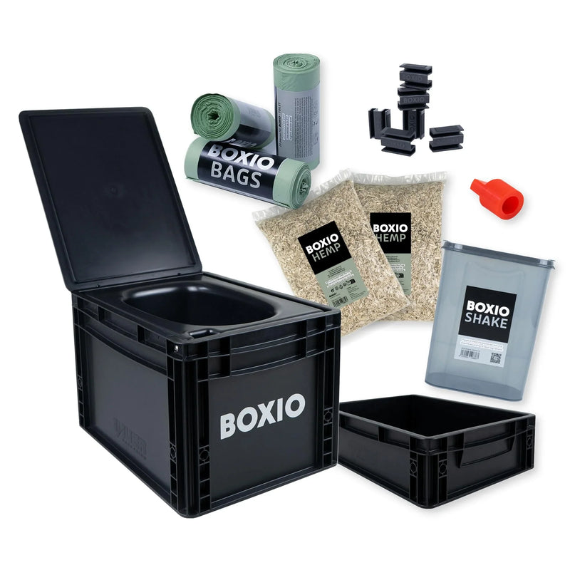 Inodoro seco BOXIO Toilet Max+ sin químicos para camping, furgoneta, aire libre, tienda de techo, base Eurobox, sin electricidad, 40x30x28