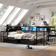 Cama esquinera moderna Curme de GDFStudio con estantería y 2 cajones de almacenamiento debajo de la cama