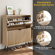 Zapatero Smuxee con 2 cajones abatibles, 80 cm, zapatero oculto natural con diseño estriado, organizador de zapatos independiente para entrada, pasillo, armario, sala de estar