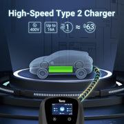Cargador de vehículo eléctrico inteligente Tera Wallbox Tipo 2 con APP 11kW 16A 400V CE&TÜV, WiFi y Bluetooth, cable de carga de 7m con soporte, Wallbox para el hogar, enchufe CEE trifásico para EV y PHEV W01 Negro