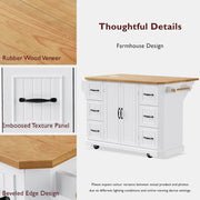 Isla de cocina extensible con alas abatibles, carrito de cocina sobre 4 ruedas con toma de corriente, mesa isla móvil con 2 puertas y 6 cajones