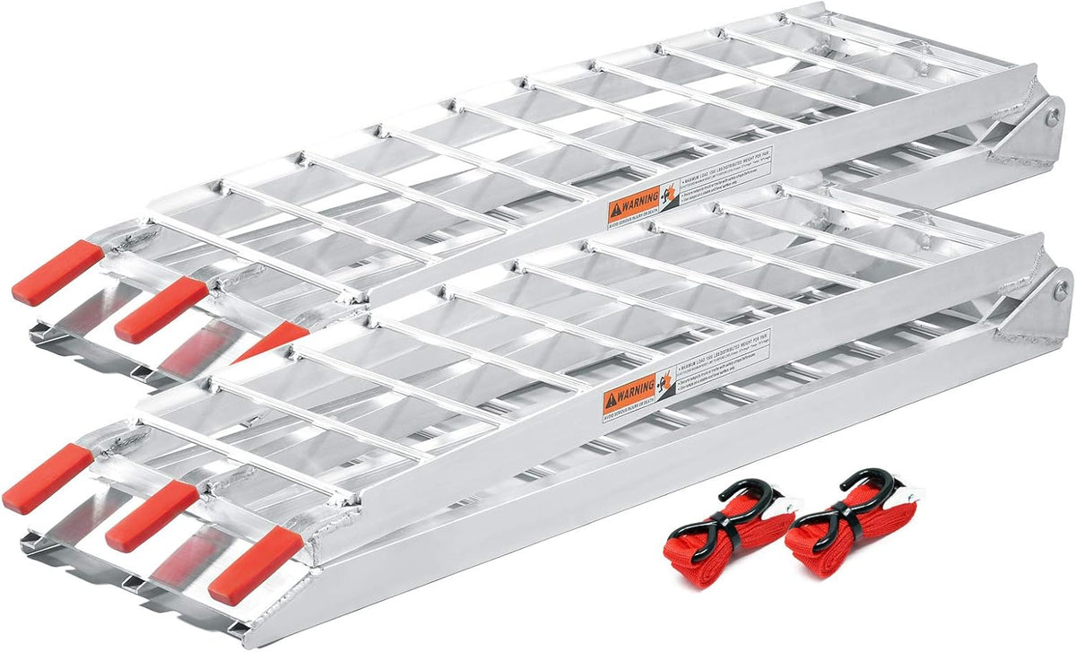 Wiltec Juego de 2 rampas de carga plegables 2260 x 305 mm – Capacidad de carga máx. 680 kg – Perfil de barras – De aluminio – Rampa de acceso para vehículos, motos, ATV, quad y remolques