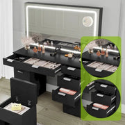 Tocador Moasis 46 con enchufe integrado, espejo iluminado y soporte para secador de pelo - 55.8" Al. x 46" An. x 11.7" Prof.