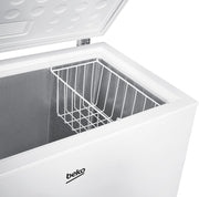 Congelador horizontal Beko CF200CWN, arcón congelador, 198 l de capacidad útil, 1 cesta para congelados, función de congelación rápida, ruedas de transporte, sistema de indicador LED, 40 dB(A), blanco