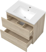 Conjunto de muebles de baño AICA de 80 cm con lavabo + columna + espejo redondo luminoso, roble Wotan