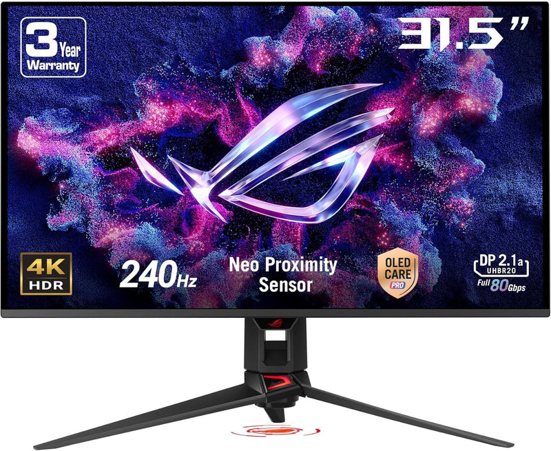 ASUS ROG Swift OLED PG32UCDMR, monitor para juegos de 31,5", 4K QD-OLED (3840 x 2160), 0,03 ms (GTG), 240 Hz, compatible con G-Sync, puertos USB-C y USB-A, DisplayPort, HDMI, DisplayWidget Center, negro