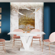 Malvi - Mesa de comedor extensible a 160 cm - 120x80x75 cm - Moderna - Mesa de cena - Mesa de comedor - Mesa para comedor, sala de estar - Mesa extensible - Blanco alto brillo