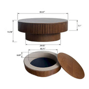 Mesa de centro redonda moderna de madera maciza chapada con almacenamiento