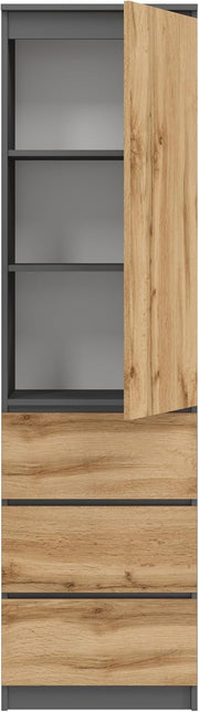 KUBUTKU Armario multiusos con 3 cajones, 3 compartimentos y puertas - Armario universal para oficina y hogar 180,5x50x40 cm Grafito/Roble Wotan