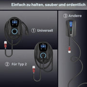 Tera EV Ladegerät Smart APP mit 32A Typ 2 22kW oder 11kW Heim Ladestation 400V CE & TÜV Wallbox 7m Ladekabel mit Ladegerätehalter App-Steuerung CEE 3-Phasen Stecker für Alle EVs und PHEVs W01 Schwarz