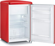 Mininevera retro SEVERIN, incluye opción de refrigeración que ahorra espacio, 2 estantes de altura ajustable, compartimento congelador integrado, extremadamente silenciosa - 37 dB, capacidad útil de 108 L, rojo, RKS 8830