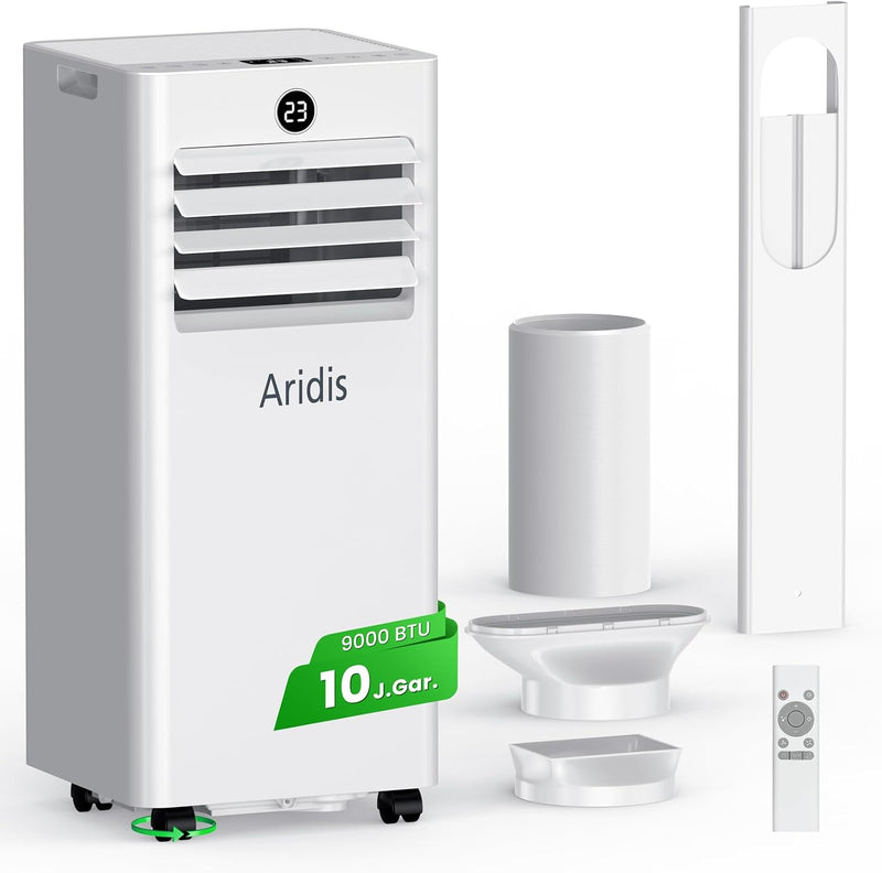 Aire acondicionado portátil 9000 BTU, 4 en 1 - Pantalla LED y control remoto, aire acondicionado móvil silencioso con kit de montaje para ventana, climatizador con tubo de escape, para habitaciones de hasta 88 m³ (33 m²)