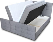 Cama boxspring Sofnet Best Lux con piecera, 2 cajones y sobrecolchón - Cama doble, colchón Bonell, cama tapizada, cama, camas, estructura de cama, dormitorio (Gris (Inari 91), 160 x 200 cm)
