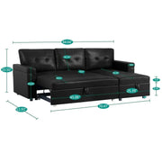 Sofá seccional reversible convertible con cama extraíble, chaise longue con almacenamiento oculto y patas duraderas