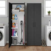 Armario multiusos Bellamio Apol - Armario para escobas en negro - Despensa con compartimento para aspiradora - Armario de limpieza de madera - Armario de pasillo con espacio de almacenamiento - Armario para el hogar - Armario multiusos 176x33x60