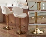 Chairus Juego de 2 taburetes de bar giratorios, silla de bar de terciopelo ajustable en altura, taburetes de bar modernos para cocina con reposapiés, beige