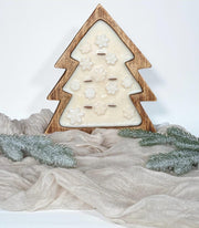 Cuenco de madera en forma de árbol de Navidad con copos de nieve o flor de Pascua, vela de soja, 100% cera de soja natural, mechas de madera, 26 cm x 19 cm