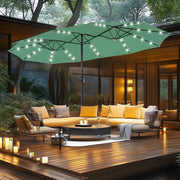 Sombrilla de mercado para exteriores de doble cara MAISON ARTS de 15 pies, rectangular, con manivela, luces LED solares y base incluida