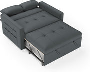Sofá cama LUXOAK 186 x 122 cm con respaldo ajustable en 5 niveles, sofá cama 3 en 1 con cojines y bolsillo lateral, sofá de lino gris para habitación de invitados y espacios pequeños
