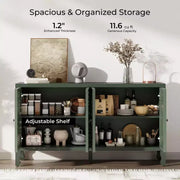 Aparador con almacenamiento, gabinete de almacenamiento con acabado desgastado, 4 puertas talladas y estante ajustable, mueble buffet de madera decorativo