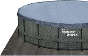 Set de piscina de estructura Summer Waves | Redonda 549x132 cm aspecto ratán gris | Juego de piscina desmontable | Piscina de jardín y alberca incl. bomba de filtrado, tapiz de suelo, cubierta y escalera de acceso