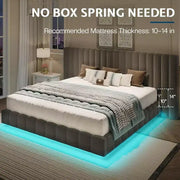Cama de plataforma tapizada AMERLIFE con luces LED, diseño flotante, soporte de listones sólidos