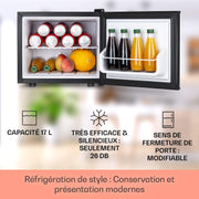 KLARSTEIN Mininevera para bebidas, frigorífico pequeño y silencioso, minibar para interiores, cervezas, vinos, camping, 3 niveles de refrigeración, cosméticos, 0-15 °C, 17 L
