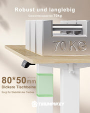 TRIUMPHKEY Escritorio regulable en altura 160x80 con puerto de carga USB, escritorio regulable en altura con 3 botones de memoria y bandeja para cables, mesa de ordenador, escritorio de pie, beige