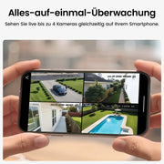 Cámara de seguridad exterior solar aosu D1 2K, 32 GB sin suscripción, PTZ 360°, sistema de 4 cámaras, visión nocturna a color, audio bidireccional, Wi-Fi 2,4/5 GHz