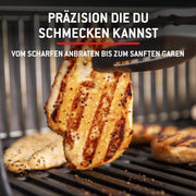 Barbacoa de gas Weber Spirit E-310 / 3 quemadores, encendido Snap-Jet, ruedas resistentes y rejilla de calentamiento, superficie de cocción de 51 x 46 cm, compatible con las mesas laterales Weber Works, negro/plateado