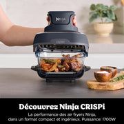 Freidora de aire portátil Ninja CRISPi, 3,8 L, 4 en 1: Freír sin aceite, Asar, Mantener caliente, Recrujiente, Diseño compacto, 2 recipientes con tapas, 1700 W, Gris FN101EUGY