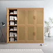Armario de almacenamiento decorativo de 62 pulgadas, color negro, de mimbre y madera con 12 estantes