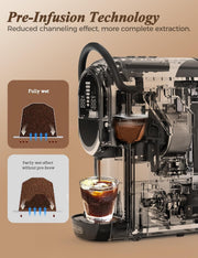 Cafetera automática Cafelffe, cafetera de cápsulas 4 en 1 con temperatura ajustable y 7 tiempos de preparación preestablecidos, máquina de espresso de 19 bares para NES/DG/ESE/café molido, negro