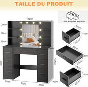 Tocador LED Airfish, con cajón y enchufe, escritorio de maquillaje moderno con estantes, cómoda para dormitorio