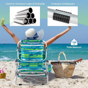 Tumbona COSTWAY, silla de playa plegable, 5 posiciones ajustables, portavasos, toallero, bolsillos, reposacabezas, correas, sillón para playa, piscina, jardín, carga de 150 kg (verde, 2 unidades)