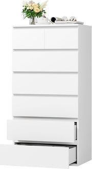 Cómoda FOREHILL de 7 cajones, cómoda para dormitorio de adulto, sinfonier alto, cómoda de almacenamiento blanca, armario con cajones para salón y pasillo, de madera, 60x40x119cm