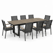 Conjunto de comedor para jardín con mesa de aluminio y efecto madera de 200x100 cm con 8 sillas