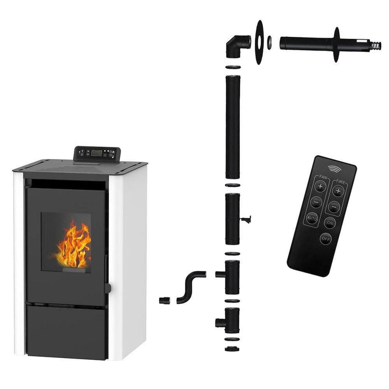 Estufa de pellets estanca Anita 7,6 kW blanca Sannover + kit de instalación