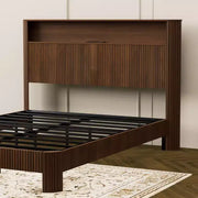 Estructura de cama ModernLuxe tamaño Queen/Full XL con cabecera de almacenamiento, estación de carga integrada, diseño ondulado, soporte silencioso