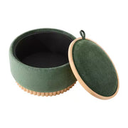Puf de almacenamiento redondo Polibi con base cilíndrica de madera maciza y tapa reversible