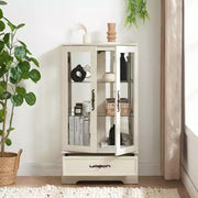 Vitrina de cristal iluminada con estantes ajustables: elegante vitrina de 2 puertas con cajón integrado, incluye bombilla