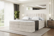 Cama boxspring ALTDECOR con colchón y somier, cubrecolchón, cama tapizada con arcón, cama con espacio de almacenamiento, colchón H3 y H4, cama doble, cama tipo boxspring - OTTA King - 180x200 - Terciopelo beige